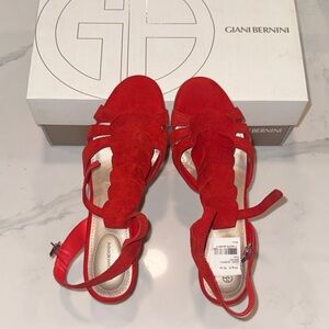 Giani Bernini NIB Size 6.5M Scarlet Red Women's Suede Wedge Sandals